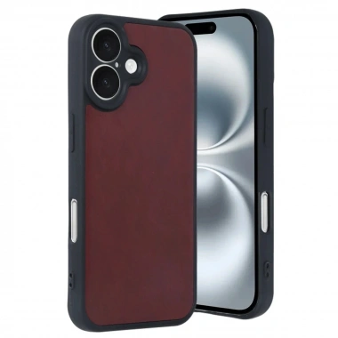Mey İthalat®  iPhone 16 Kılıf Aras Deri Kapak - Bordo