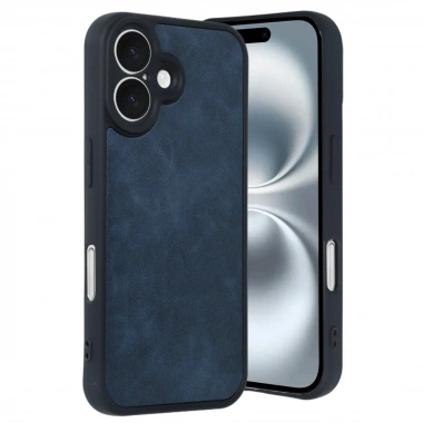 Mey İthalat®  iPhone 16 Kılıf Aras Deri Kapak - Lacivert