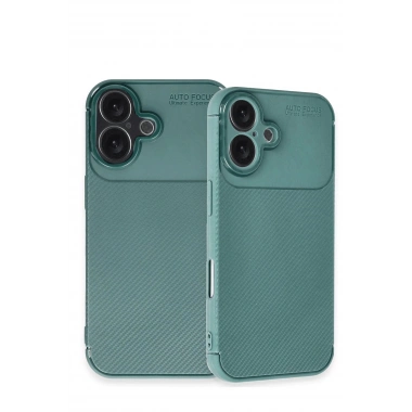 Mey İthalat®  iPhone 16 Kılıf Auto Focus Karbon Kapak - Koyu Yeşil