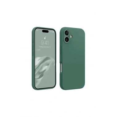 Mey İthalat®  iPhone 16 Kılıf First Silikon - Koyu Yeşil