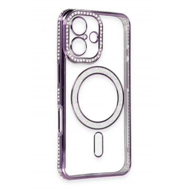 Mey İthalat®  iPhone 16 Kılıf Joke Simli Magneticsafe Kılıf - Derin Mor