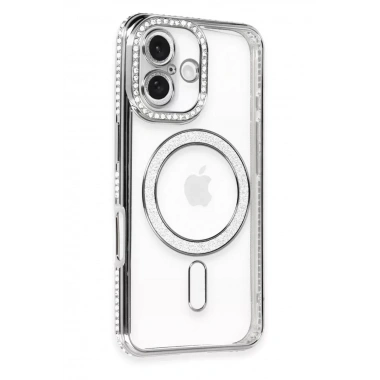 Mey İthalat®   iPhone 16 Kılıf Joke Simli Magneticsafe Kılıf - Gri