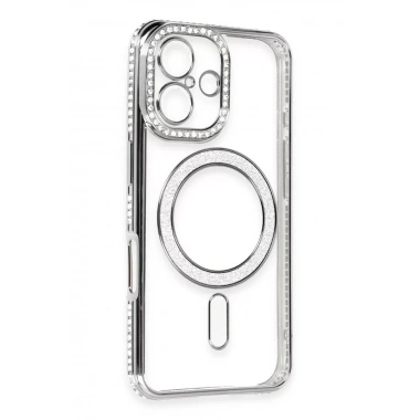 Mey İthalat®   iPhone 16 Kılıf Joke Simli Magneticsafe Kılıf - Gri