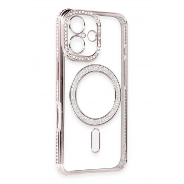 Mey İthalat®  iPhone 16 Kılıf Joke Simli Magneticsafe Kılıf - Pembe