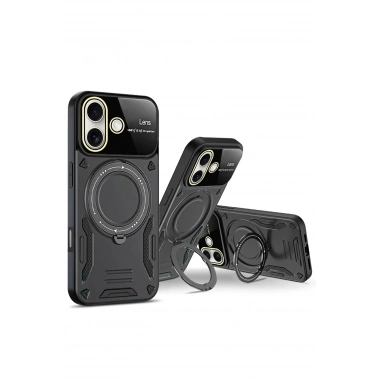 Mey İthalat®  iPhone 16 Kılıf Joy Lens Standlı Kapak - Kırmızı