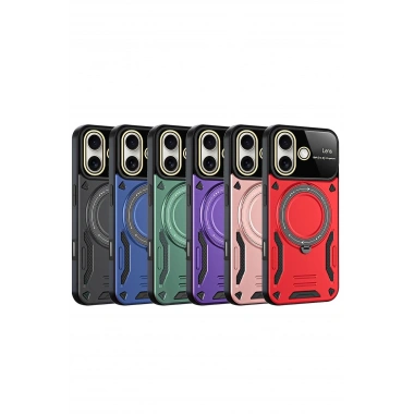 Mey İthalat®  iPhone 16 Kılıf Joy Lens Standlı Kapak - Koyu Yeşil
