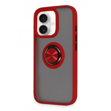 Mey İthalat®  iPhone 16 Kılıf Montreal Yüzüklü Silikon Kapak - Kırmızı
