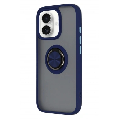 Mey İthalat®  iPhone 16 Kılıf Montreal Yüzüklü Silikon Kapak - Lacivert