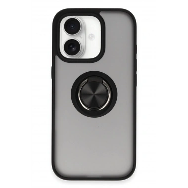 Mey İthalat®  iPhone 16 Kılıf Montreal Yüzüklü Silikon Kapak - Siyah