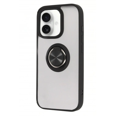 Mey İthalat®  iPhone 16 Kılıf Montreal Yüzüklü Silikon Kapak - Siyah