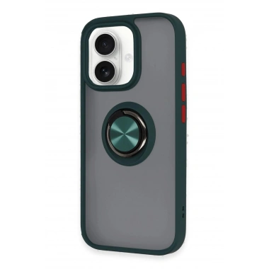 Mey İthalat®  iPhone 16 Kılıf Montreal Yüzüklü Silikon Kapak - Yeşil