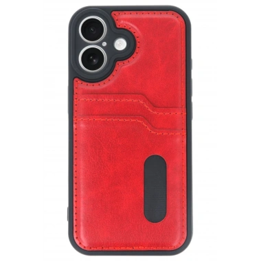 Mey İthalat® iPhone 16 Kılıf Sara Kartvizitli Deri Kılıf - Kırmızı