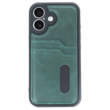 Mey İthalat®  iPhone 16 Kılıf Sara Kartvizitli Deri Kılıf - Koyu Yeşil