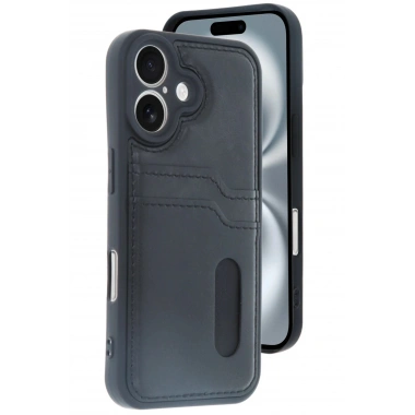 Mey İthalat® iPhone 16 Kılıf Sara Kartvizitli Deri Kılıf - Siyah