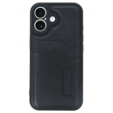 Mey İthalat® iPhone 16 Kılıf Sara Kartvizitli Deri Kılıf - Siyah