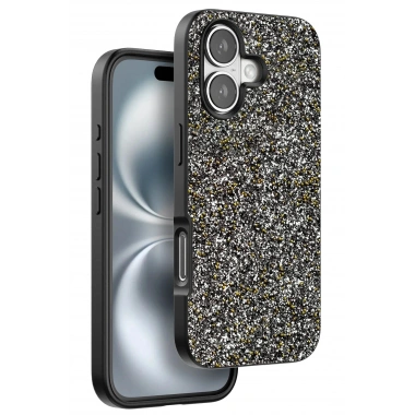Mey İthalat® iPhone 16 Plus Bright Simli Kapak - Gümüş