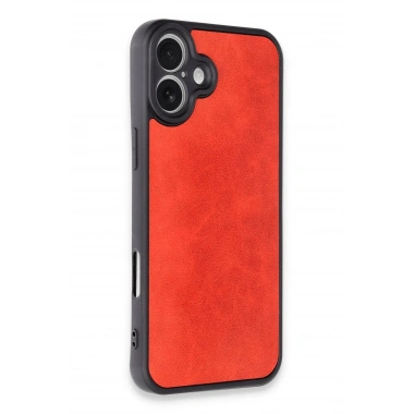 Mey İthalat®  iPhone 16 Plus Kılıf Aras Deri Kapak - Kırmızı