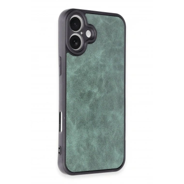 Mey İthalat®  iPhone 16 Plus Kılıf Aras Deri Kapak - Koyu Yeşil