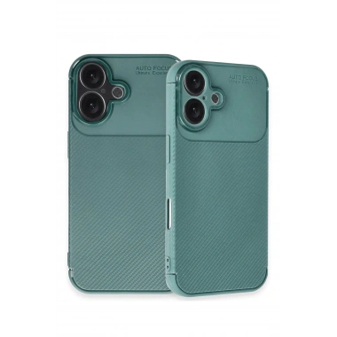 Mey İthalat®  iPhone 16 Plus Kılıf Auto Focus Karbon Kapak - Koyu Yeşil