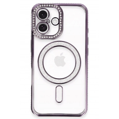 Mey İthalat®  iPhone 16 Plus Kılıf Joke Simli Magneticsafe Kılıf - Derin Mor