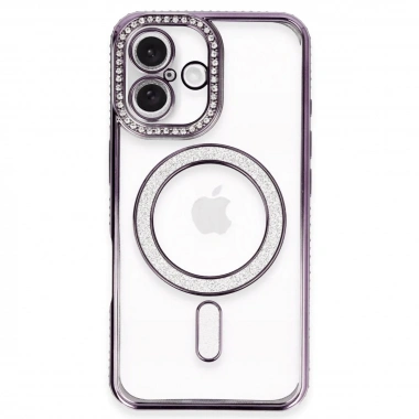 Mey İthalat®  iPhone 16 Plus Kılıf Joke Simli Magneticsafe Kılıf - Derin Mor