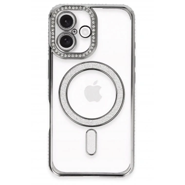 Mey İthalat®  iPhone 16 Plus Kılıf Joke Simli Magneticsafe Kılıf - Gri