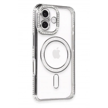 Mey İthalat®  iPhone 16 Plus Kılıf Joke Simli Magneticsafe Kılıf - Gri