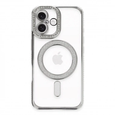 Mey İthalat®  iPhone 16 Plus Kılıf Joke Simli Magneticsafe Kılıf - Gümüş
