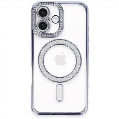 Mey İthalat®  iPhone 16 Plus Kılıf Joke Simli Magneticsafe Kılıf - Mavi