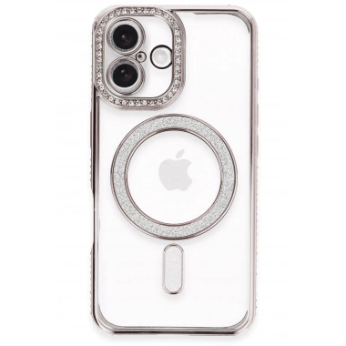 Mey İthalat®  iPhone 16 Plus Kılıf Joke Simli Magneticsafe Kılıf - Pembe