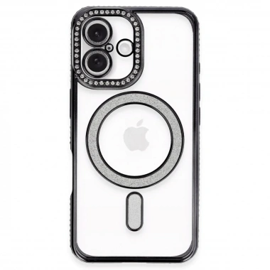 Mey İthalat®  iPhone 16 Plus Kılıf Joke Simli Magneticsafe Kılıf - Siyah