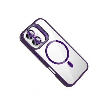 Mey İthalat®   iPhone 16 Plus Remim Lensli Magsafe Standlı Kapak - Derin Mor