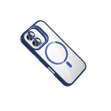 Mey İthalat®   iPhone 16 Plus Remim Lensli Magsafe Standlı Kapak - Lacivert
