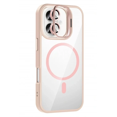 Mey İthalat®   iPhone 16 Plus Remim Lensli Magsafe Standlı Kapak - Pembe