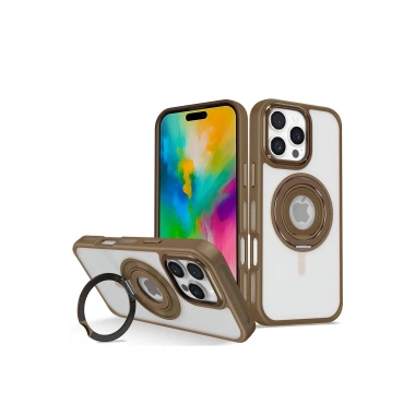 Mey İthalat® iPhone 16 Pro Banza Magsafe Standlı Kapak - Kahverengi