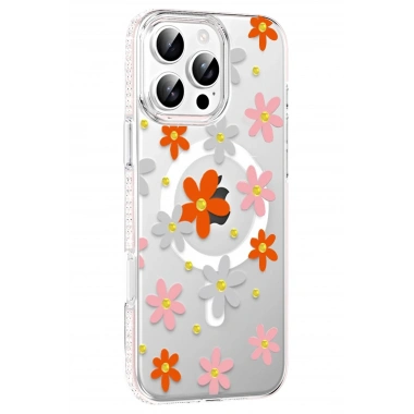 Mey İthalat®   iPhone 16 Pro Floral Magsafe Kapak - Turuncu