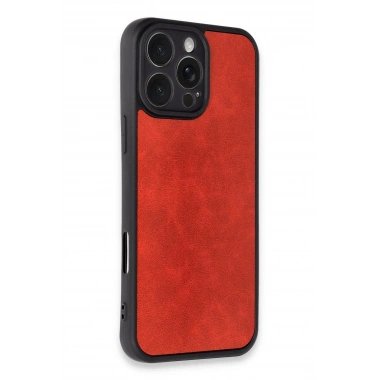 Mey İthalat®  iPhone 16 Pro Kılıf Aras Deri Kapak - Kırmızı