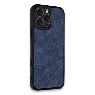 Mey İthalat®  iPhone 16 Pro Kılıf Aras Deri Kapak - Lacivert