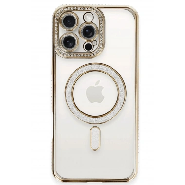 Mey İthalat®  iPhone 16 Pro Kılıf Joke Simli Magneticsafe Kılıf - Gold
