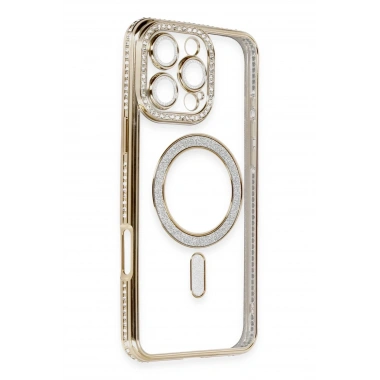 Mey İthalat®  iPhone 16 Pro Kılıf Joke Simli Magneticsafe Kılıf - Gold