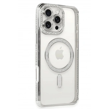 Mey İthalat®  iPhone 16 Pro Kılıf Joke Simli Magneticsafe Kılıf - Gümüş