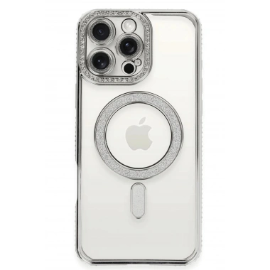 Mey İthalat®  iPhone 16 Pro Kılıf Joke Simli Magneticsafe Kılıf - Gümüş