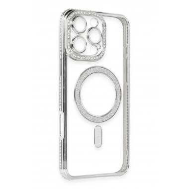 Mey İthalat®  iPhone 16 Pro Kılıf Joke Simli Magneticsafe Kılıf - Gümüş