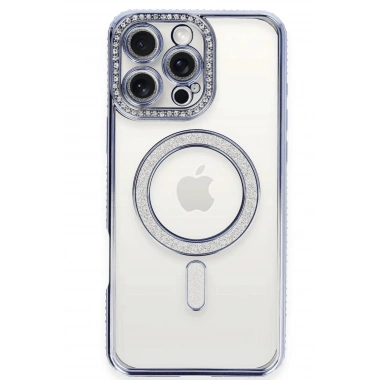 Mey İthalat®  iPhone 16 Pro Kılıf Joke Simli Magneticsafe Kılıf - Mavi