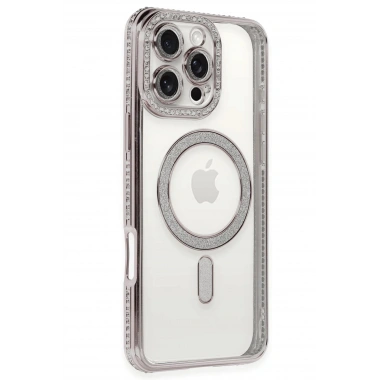 Mey İthalat®  iPhone 16 Pro Kılıf Joke Simli Magneticsafe Kılıf - Pembe