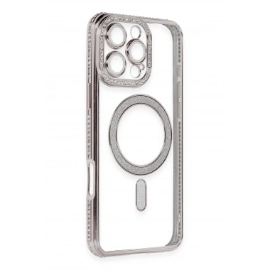 Mey İthalat®  iPhone 16 Pro Kılıf Joke Simli Magneticsafe Kılıf - Pembe