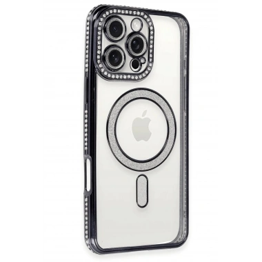 Mey İthalat®  iPhone 16 Pro Kılıf Joke Simli Magneticsafe Kılıf - Siyah