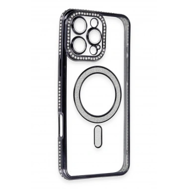 Mey İthalat®  iPhone 16 Pro Kılıf Joke Simli Magneticsafe Kılıf - Siyah