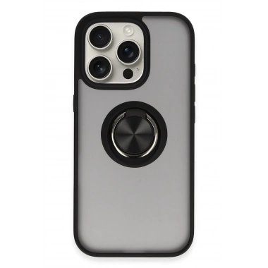 Mey İthalat®  iPhone 16 Pro Kılıf Montreal Yüzüklü Silikon Kapak - Siyah