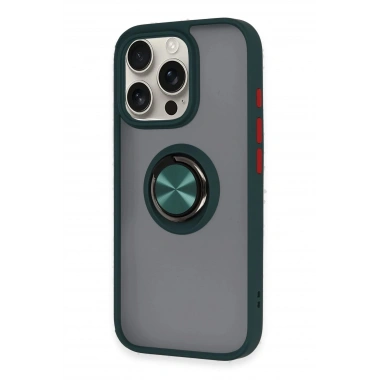 Mey İthalat®  iPhone 16 Pro Kılıf Montreal Yüzüklü Silikon Kapak - Yeşil